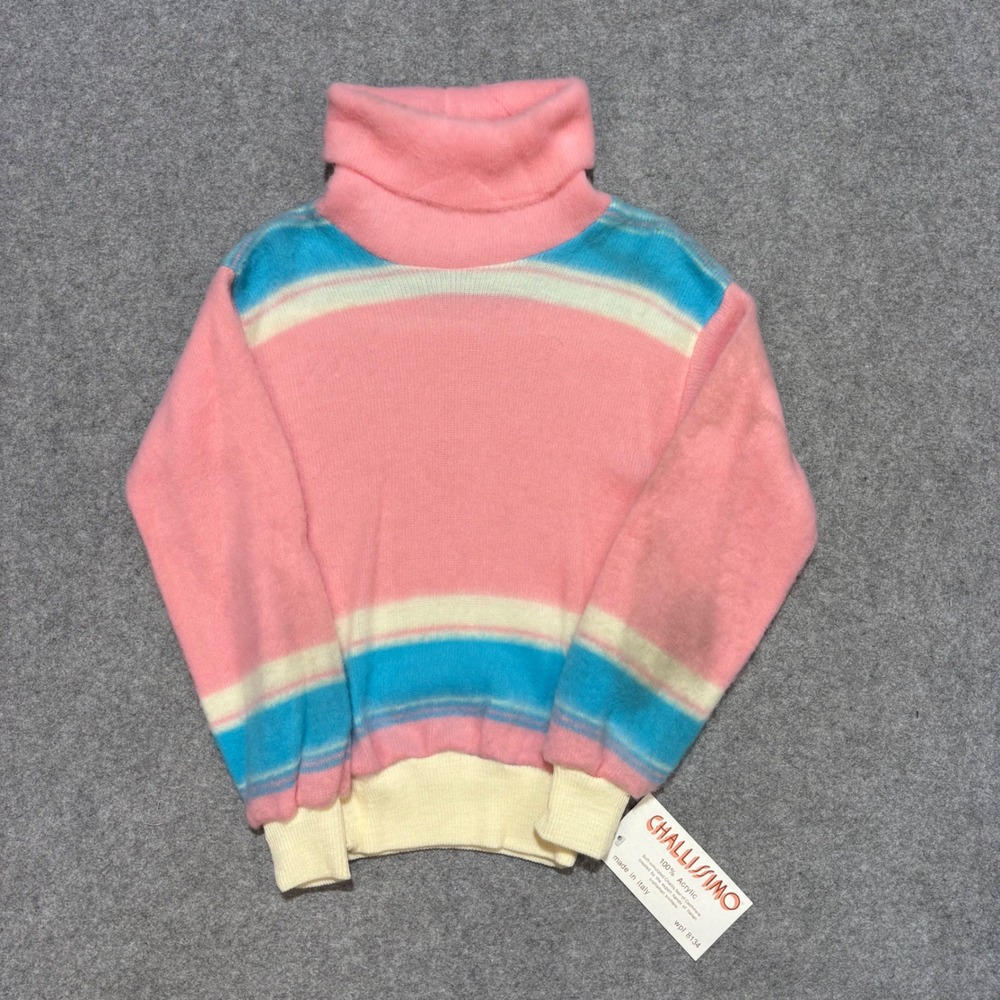 Vintage Challissimo Italy Pink Blue Stripe Turtleneck Sweater WPL 8134 Medium